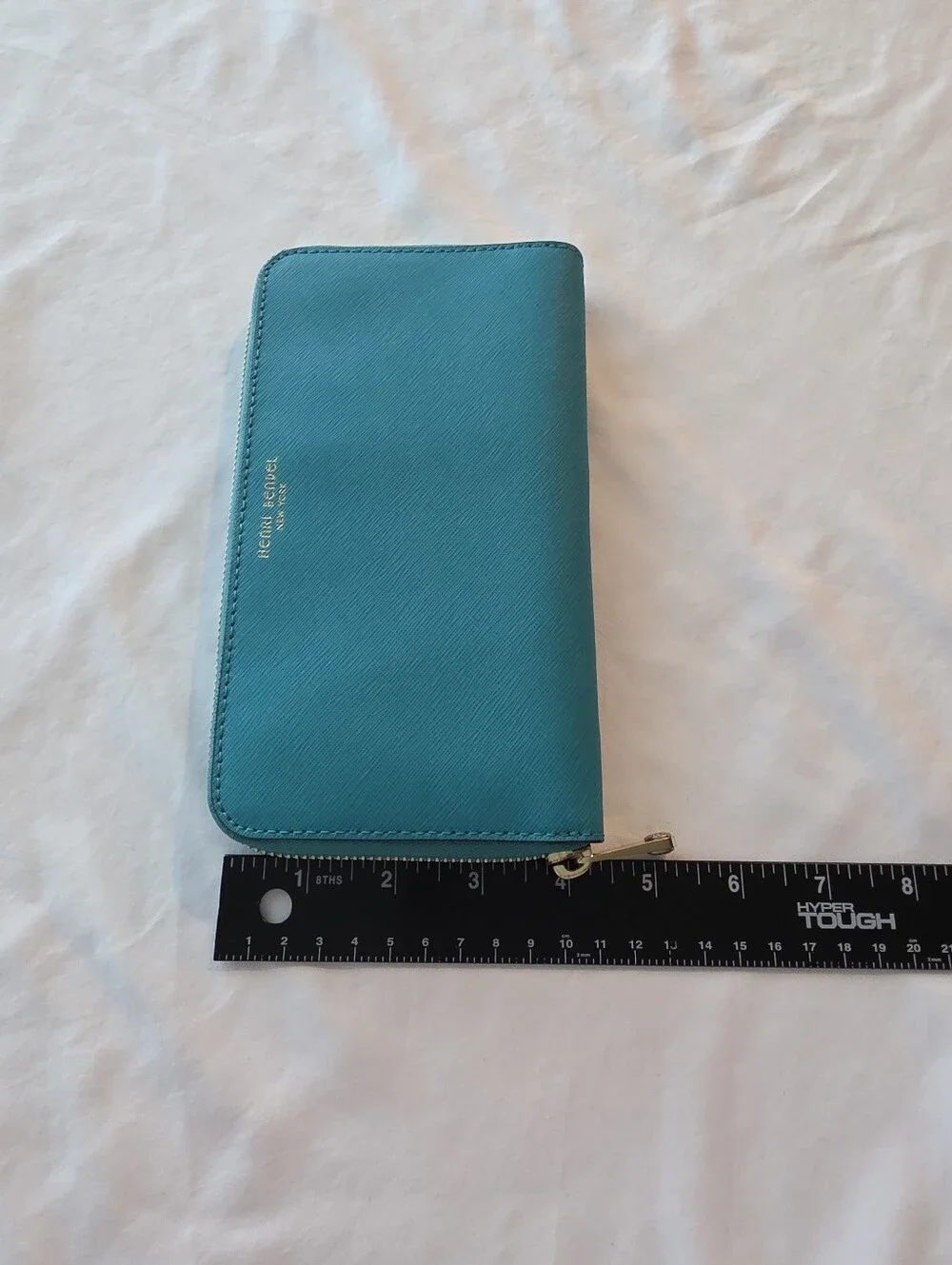 Henri Bendel Blue Saffiano Leather Zip Around Wallet